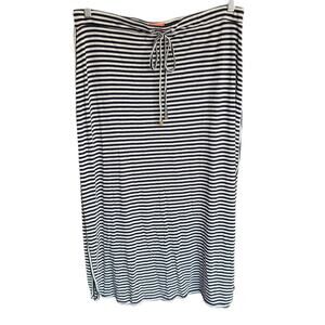 Joules Blk & Wht Stripe Midi Skirt Stretch Straight Side Slits 12 Coastal Preppy